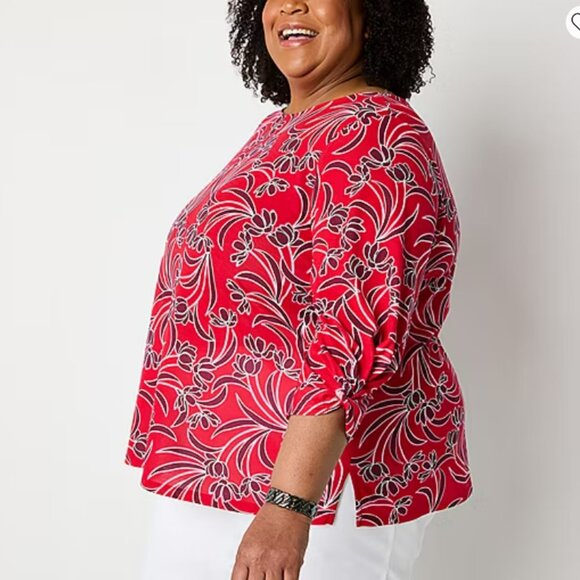 NWT Liz Claiborne Plus Women's Crew Neck 3/4 Sleeve Blouse - Picture 2 of 6